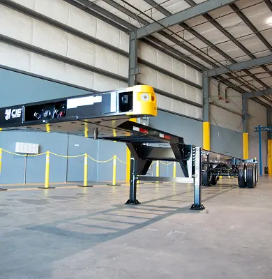 Pioneer Chassis full view in warehouse with tire storage